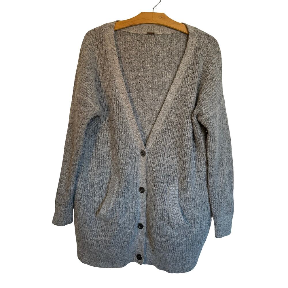 Free People Cloudy Day Cardigan Button Front Gray Knit Oversized Sweater Size XL
